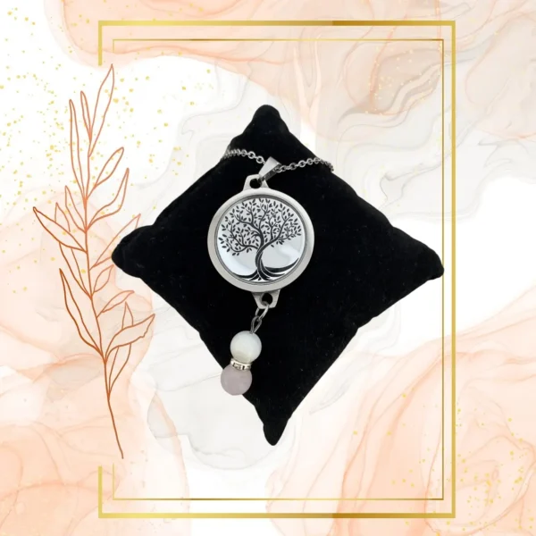 DUO PENDENTIF ANTI ONDE METAL ET PIERRE QUARTZ ROSE AVEC SON BRACELET ASSORTI – Image 4