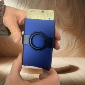 Porte cartes Barrière RFID Aluminium couleur avec support AirTag - Bleu