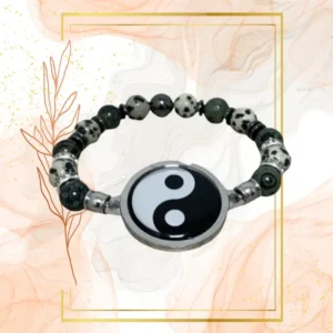 BRACELET FEMME ANTI ONDES , JASPE KAMBABA ET DALMATIEN - 19CM, YING YANG