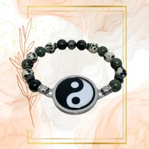 BRACELET HOMME ANTI ONDES, JASPE KAMBABA ET DALMATIEN - 18CM, YING YANG