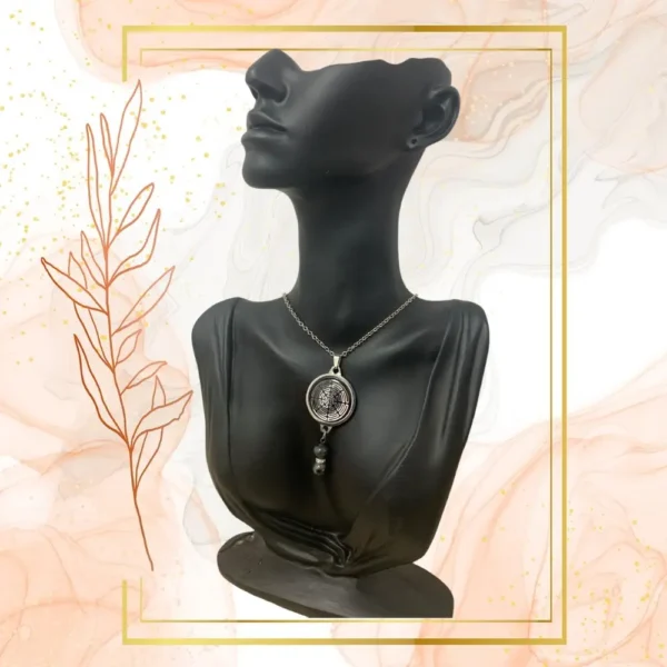 Collier Anti Ondes avec pendentif métal et deux pierres Larkivite - ACIER INOXIDABLE, WAVES
