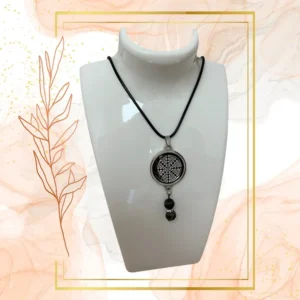 Collier Anti Ondes avec pendentif métal et deux pierres Larkivite - CORDON CIRE NOIR, WAVES