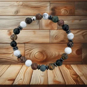 BRACELET JASPE LEOPARD, KAMBABA & HOWLITE - 18CM
