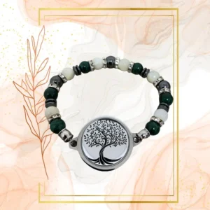 BRACELET ANTI-ONDES « MALACHITE & NACRE » - 19CM, ARBRE DE VIE