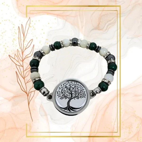 BRACELET ANTI-ONDES « MALACHITE & NACRE » - 19CM, ARBRE DE VIE