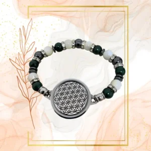 BRACELET ANTI-ONDES « MALACHITE & NACRE » - 20CM, FLEUR DE VIE