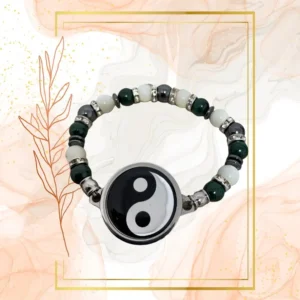 BRACELET ANTI-ONDES « MALACHITE & NACRE » - 20CM, YING YANG