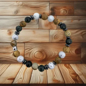 BRACELET HOWLITE, JASPE KAMBABA & JASPE PAYSAGE - 18CM