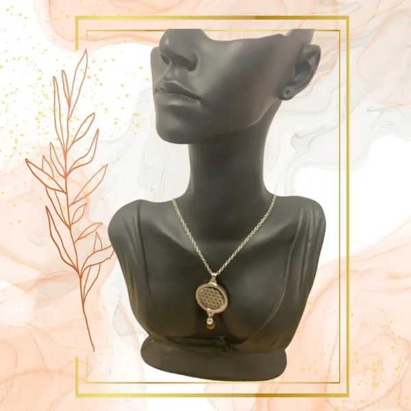 Collier Anti Ondes avec pendentif femme métal et pierre il de Tigre - ACIER INOXIDABLE, FLEUR DE VIE