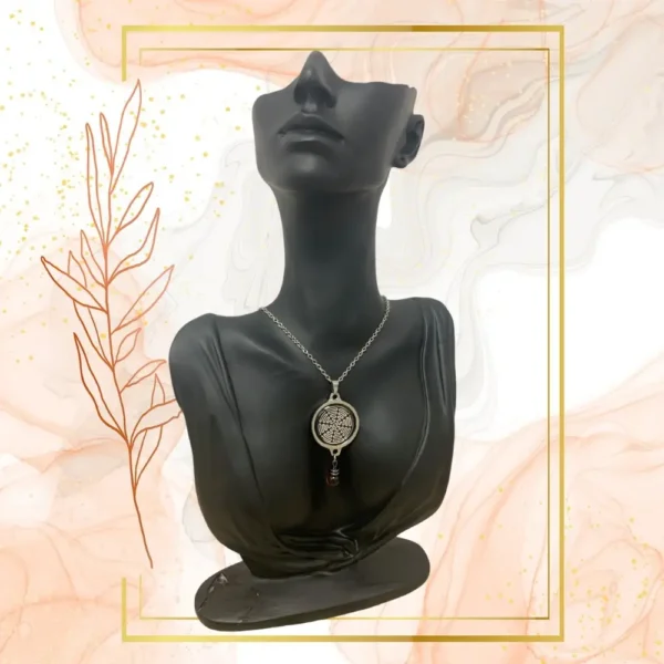 Collier Anti Ondes Mixte avec pendentif métal et pierre il de Tigre - ACIER INOXIDABLE, FLEUR DE VIE