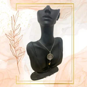Collier Anti Ondes avec pendentif femme métal et pierre il de Tigre et Hématite - ACIER INOXIDABLE, FLEUR DE VIE