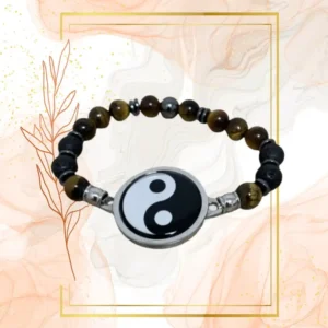BRACELET HOMME ANTI ONDES, IL DE TIGRE, PIERRE DE LAVE - 19CM, YING YANG