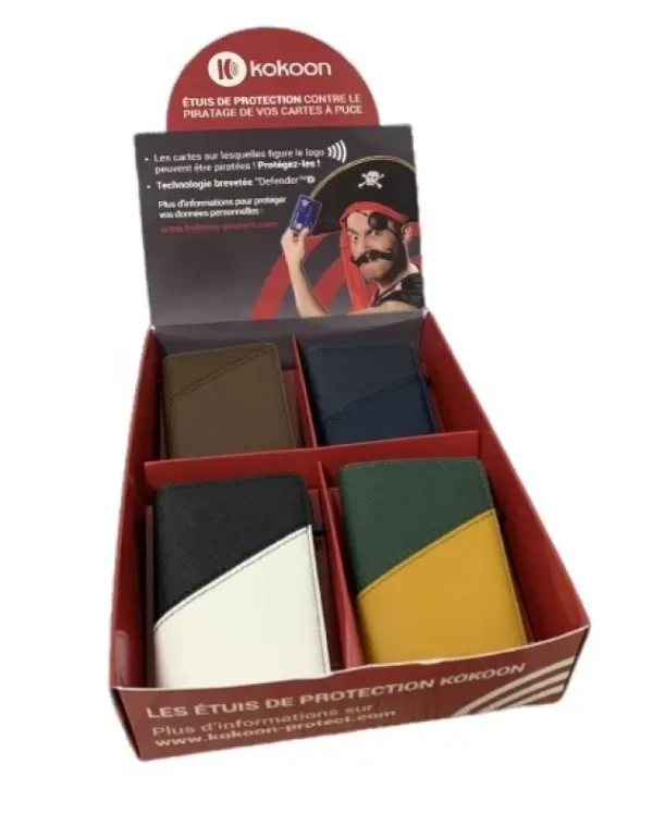 Présentoir 8 portefeuilles patchwork avec boitier anti RFID