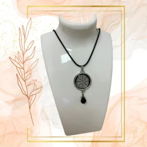 Collier Anti Ondes Mixte avec pendentif métal et pierre de Lave - CORDON CIRE NOIR, WAVES