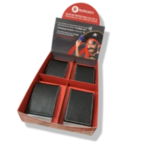 Présentoir de 8 porte-cartes Barrière RFID en aluminium & simili cuir Prestige