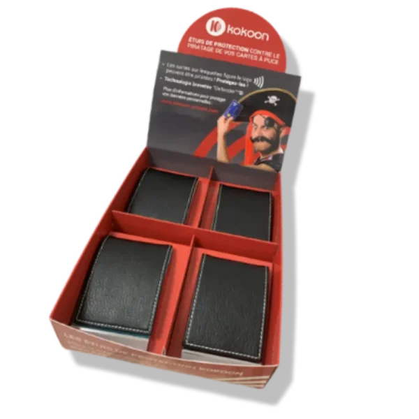 Présentoir de 8 porte-cartes Barrière RFID en aluminium & simili cuir Prestige