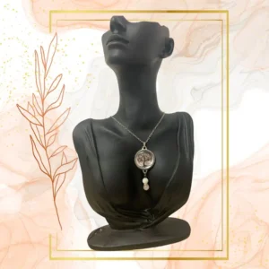 Collier Anti Ondes avec pendentif métal et pierres Quartz rose et Nacre - ACIER INOXIDABLE, ARBRE DE VIE