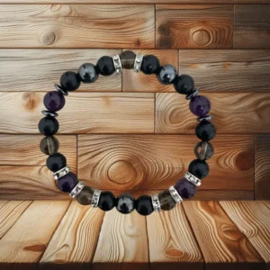 BRACELET FEMME « SHUNGITE + QUARTZ FUME+ AMETHYSTE » - 19CM