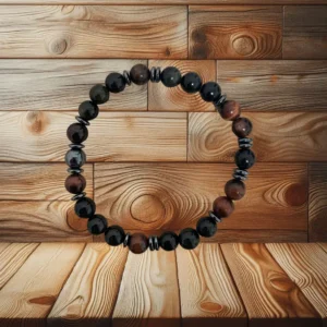 BRACELET HOMME OEIL DE TAUREAU & OBSIDIENNE - 21CM