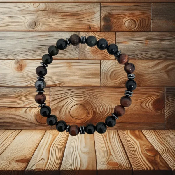 BRACELET HOMME OEIL DE TAUREAU & OBSIDIENNE - 20CM