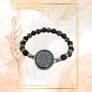 BRACELET FEMME ANTI ONDES , SHUNGITE,QUARTZ FUME & AMETHYSTE - 20CM, WAVES