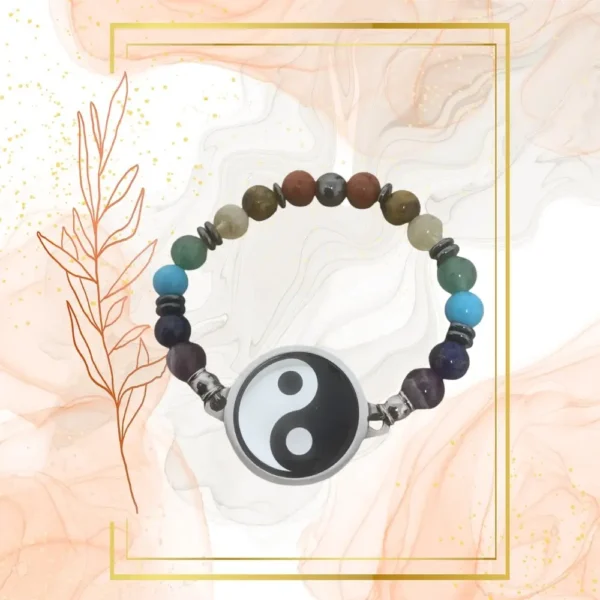 BRACELET ANTI-ONDES « 7 CHAKRAS » avec pierres naturelles - 19CM, YING YANG