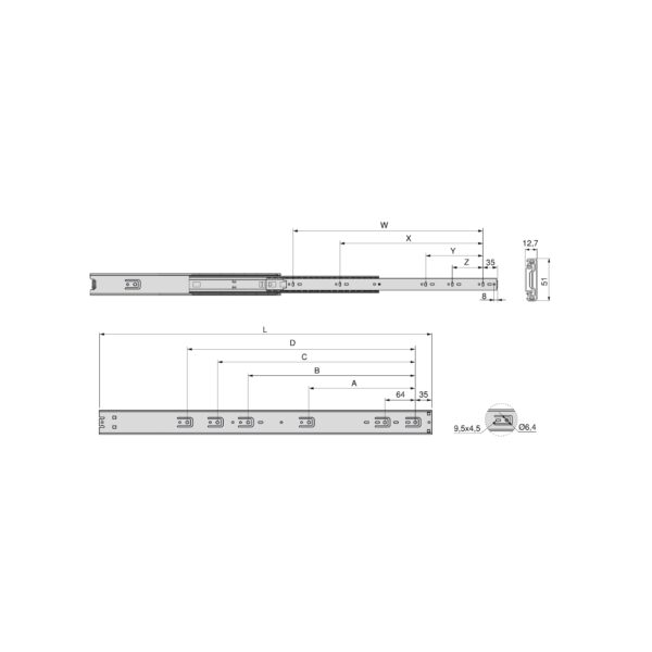 Emuca Lot de 2 jeux de coulisses de tiroir sur roulement à billes pour charges lourdes, sortie totale, hauteur 51mm, profondeur 700mm, Acier, Zingué – Image 6