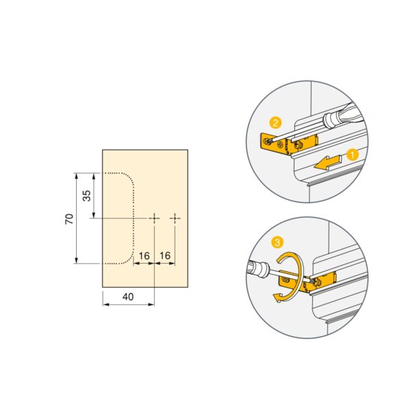 Emuca Kit de 2 profils centraux Gola pour meubles de cuisine, longueur 2,35m, avec accessoires, Aluminium, Anodisé mat – Image 6