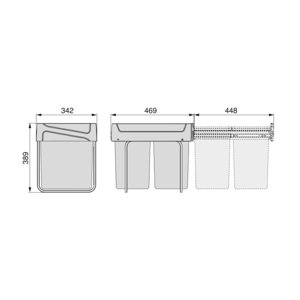 Emuca bac de tri sélectif a montage inférieur et extraction manuelle pour élément de cuisine Recycle, 2x20litres, Plastique gris antracite – Image 4