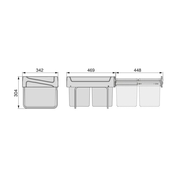 Emuca Bac de tri sélectif a montage inférieur et extraction manuelle pour élément de cuisine Recycle, 2x15litres, Plastique Gris antracite – Image 4