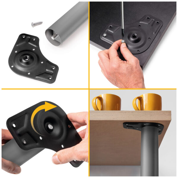 Emuca Lot de 4 pieds de table, diamètre 60mm, H 830mm, Acier, Peint en aluminium – Image 8