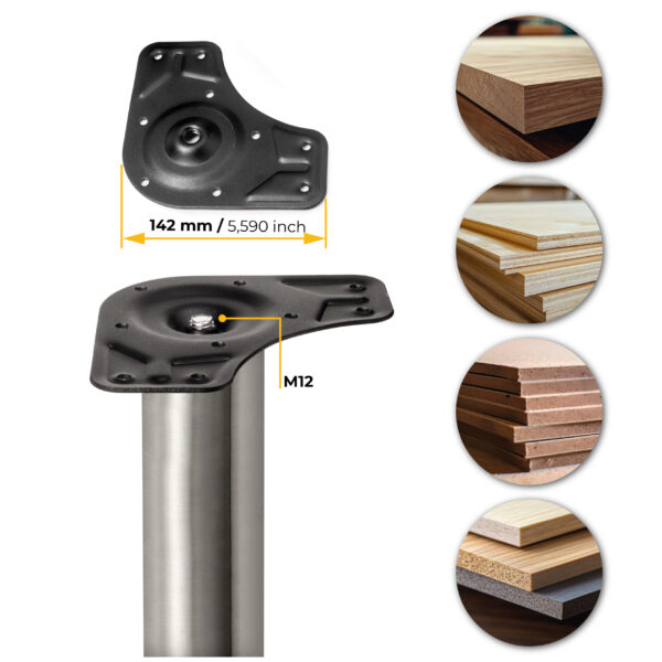 Emuca Lot de 4 pieds de table, diamètre 60mm, H 830mm, Acier, Nickel satiné – Image 12