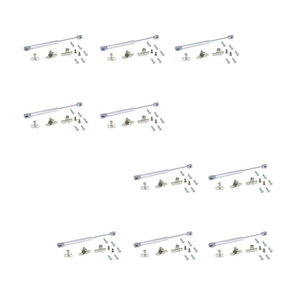 Emuca Lot de 10 pistons pour portes Relevable H, 11kg, course 80mm, avec loquets, acier et plastique, gris métallisé