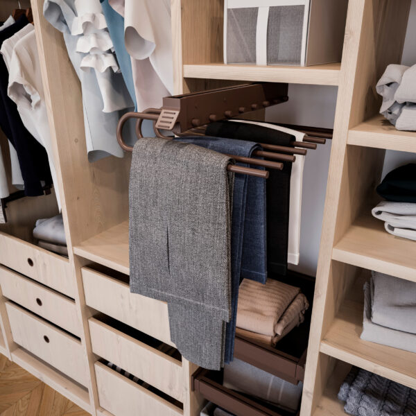 Emuca Porte-pantalons extractible, Gauche, Peint en moka, Acier et Plastique. – Image 3
