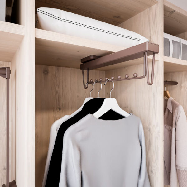 Emuca Porte-vêtements extractible Moka pour armoire, Plastique et Aluminium, Peint en moka – Image 2