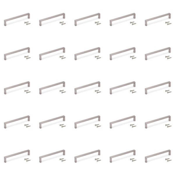 Emuca Lot de 25 poignées pour meubles Aldaia, L135mm, entraxe 128mm, Zamak, Nickel satiné