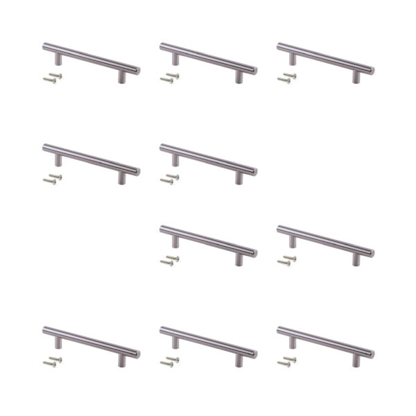 Emuca Lot de 10 poignées pour meubles Orlando, L188mm, entraxe 128mm, Acier, Nickel satiné
