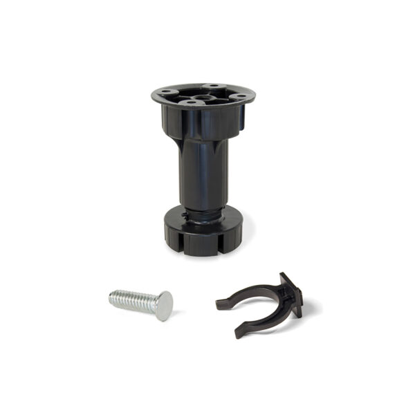 Emuca Lot de 10 kits de pieds de réglage pour meubles Bone, avec base pré-assemblée, hauteur 100mm, réglable 98-115mm, Plastique, Noir – Image 5