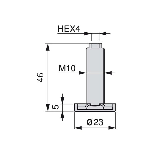Emuca Lot de 20 pieds de nivellement pour meubles, réglage interne, M10, diamètre 23mm, hauteur 46mm, Acier et Plastique – Image 3