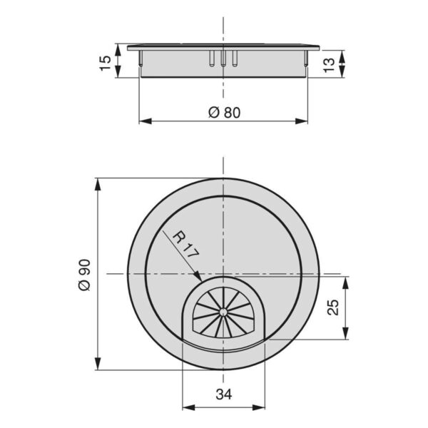 Emuca Lot de 7 passe-câbles circulaires, diamètre 80mm, à encastrer Zamak, Chromé, – Image 5