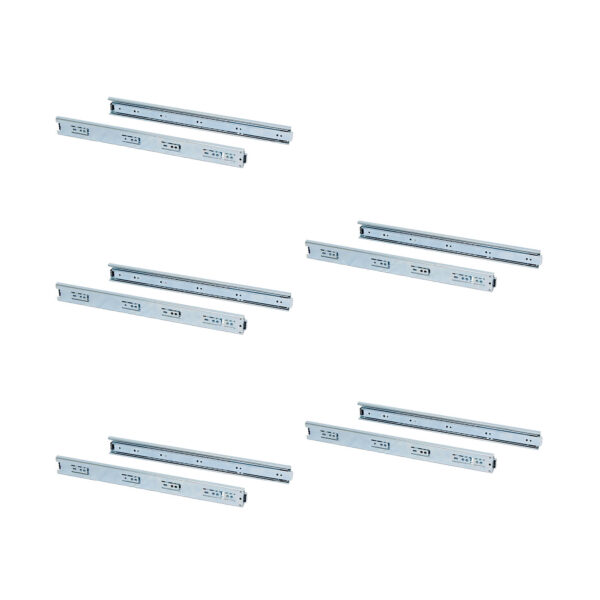 Emuca Lot de 5 coulisses pour tiroirs, roulement à billes, hauteur 45mm, profondeur 650mm, sortie totale, zingué