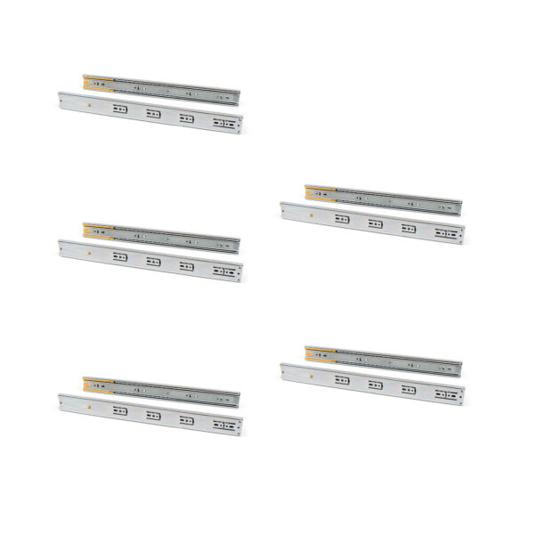 Emuca Lot de 5 jeux de coulisses de tiroirs, roulement à billes, hauteur 45mm, profondeur 450mm, sortie totale, fermeture amortie, Zingué