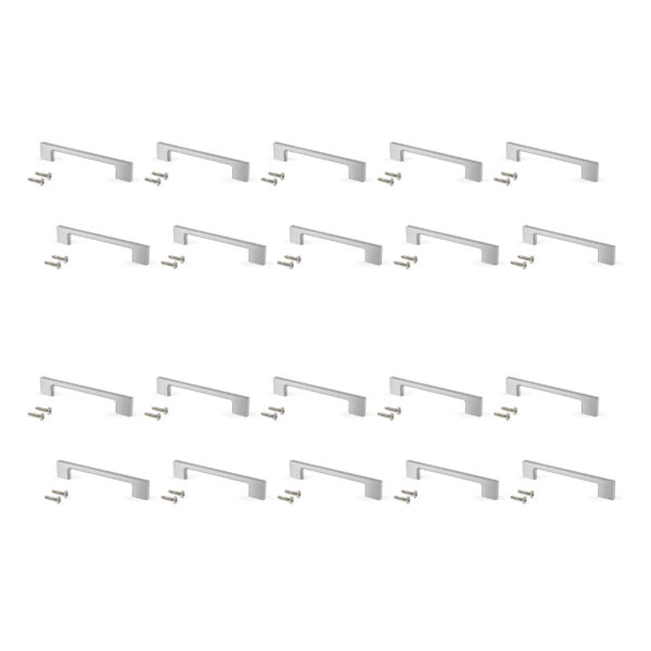 Emuca Lot de 20 poignées pour meubles Montréal, L160mm, entraxe 128mm, Zamak, Nickel satiné