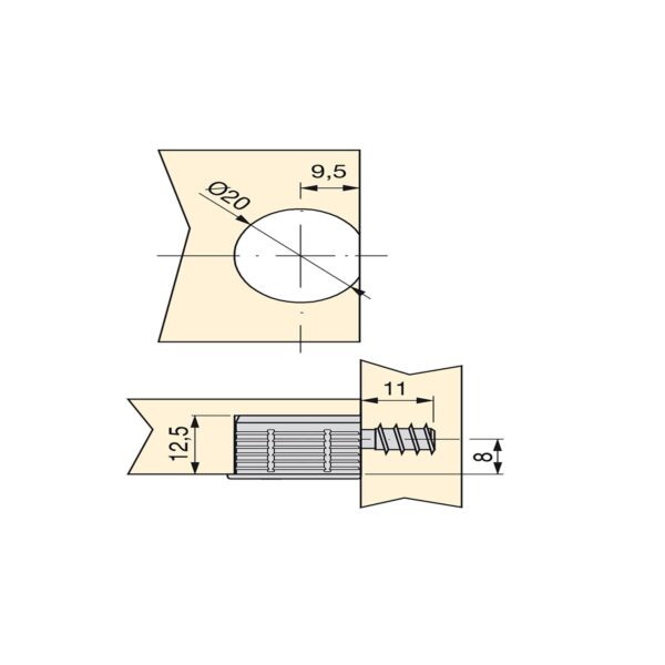 Emuca Lot de 20 attaches et goujons pour fixation de tablette, Attaches diamètre 20mm, 12.5mm, goujons diamètre 6mm, 11mm, Zamak et Acier, Nickelé – Image 4