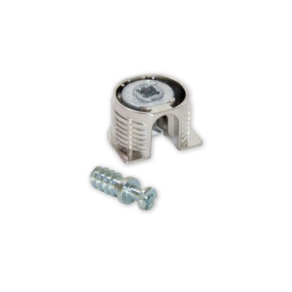 Emuca Lot de 20 attaches et goujons pour fixation de tablette, Attaches diamètre 20mm, 12.5mm, goujons diamètre 6mm, 11mm, Zamak et Acier, Nickelé – Image 2