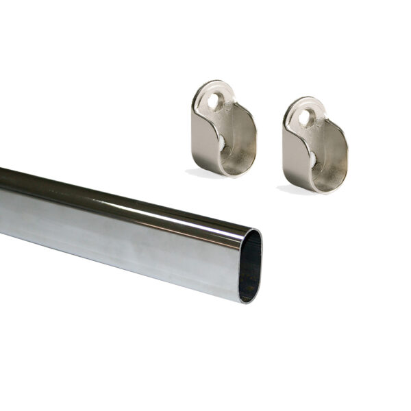 Emuca Lot de 2 rails ovales pour armoires 30x15mm longueur 0.95m avec supports, Acier et Zamak, Chromé – Image 2