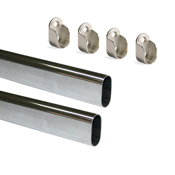 Emuca Lot de 2 rails ovales pour armoires 30x15mm longueur 0.95m avec supports, Acier et Zamak, Chromé