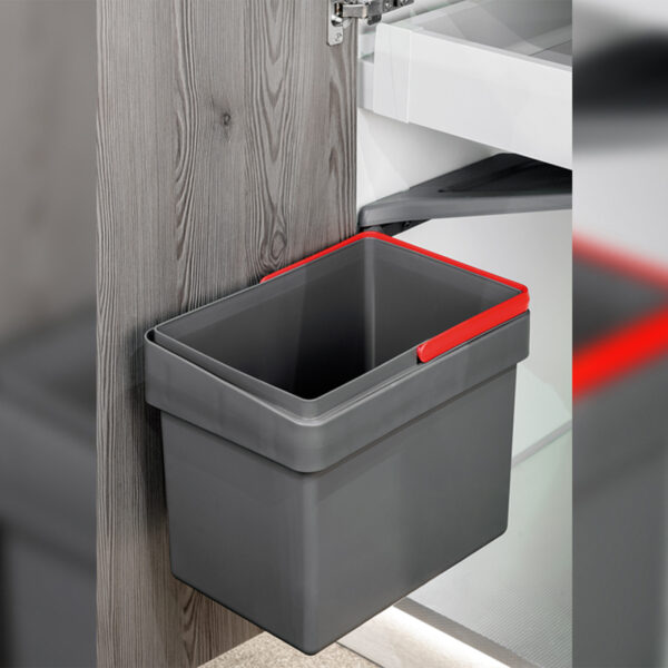 Emuca Bac de tri sélectif pour montage sur porte de meuble Recycle, 1 bac extractible de 15 litres, Plastique gris anthracite – Image 2
