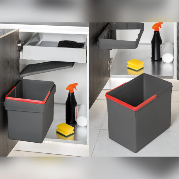 Emuca Bac de tri sélectif pour montage sur porte de meuble Recycle, 1 bac extractible de 15 litres, Plastique gris anthracite – Image 3