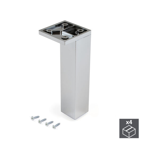 Emuca Lot de 4 pieds pour meubles Smartfeet, coin, réglable 140-150mm, Plastique, Chromé